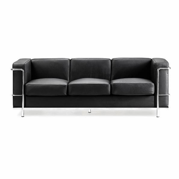 CONTEMPORARY CUBED LEATHER FACED RECEPTION THREE SEATER SOFA
