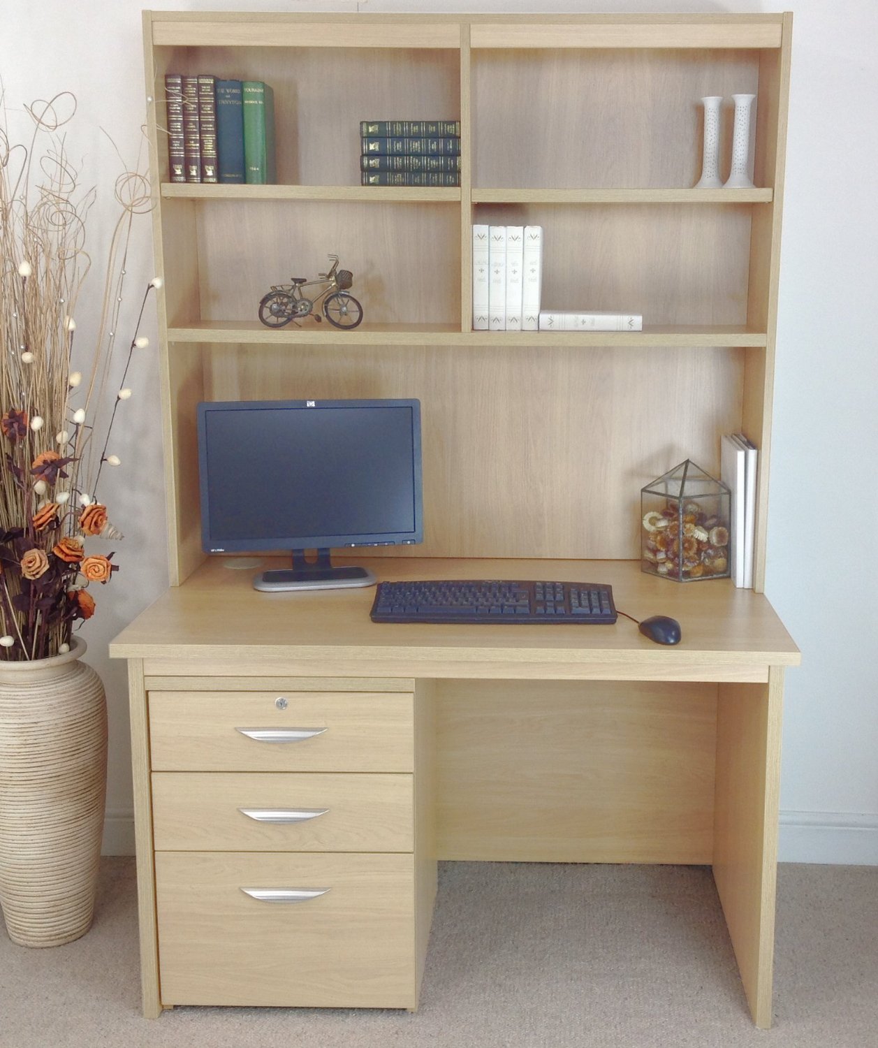 HOME OFFICE DESK WITH DRAWERS/ FILING CABINET AND HUTCH